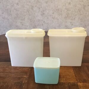 Tupperware Cream and Blue Storage Set